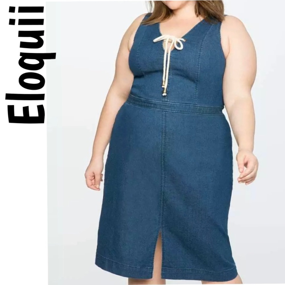 NWT Eloquii Denim Sleeveless V-Neck Dress